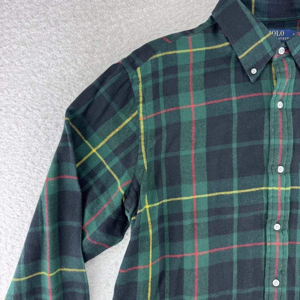 Polo Ralph Lauren Button Up Holiday Plaid Shirt Mens XL Green Cotton